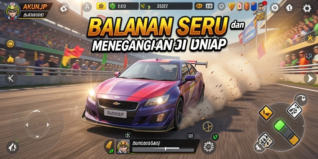 Tampilan gameplay balapan yang mendebarkan dalam AKUNJP.