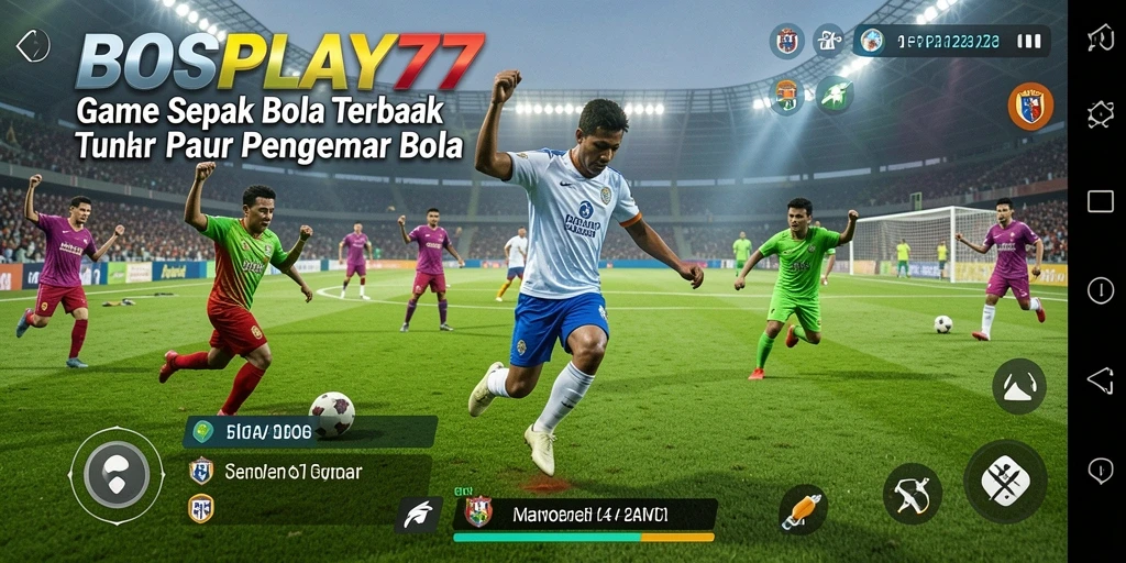 Screenshot gameplay BOSPLAY77 yang menampilkan pertandingan sepak bola yang seru.