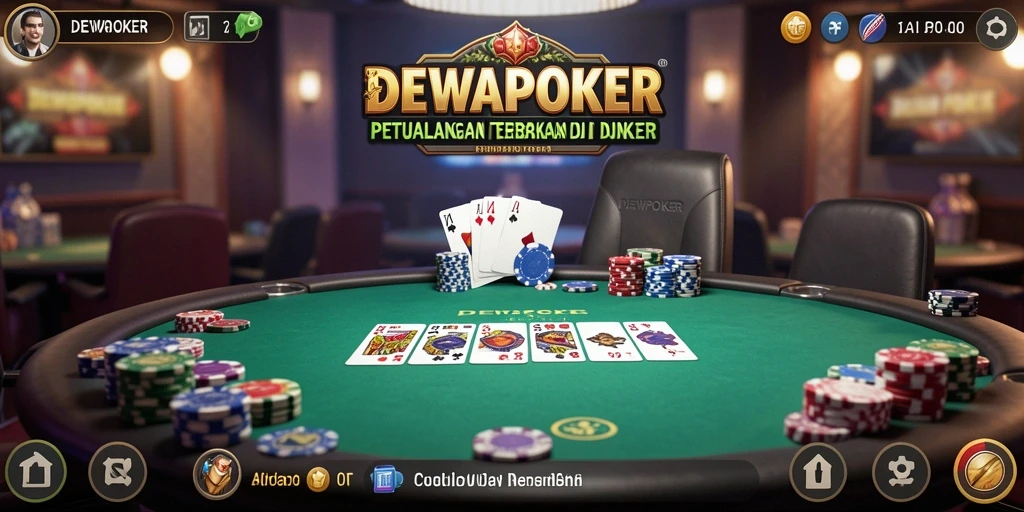 Screenshot gameplay DEWAPOKER menampilkan momen seru dalam permainan poker terbuka.