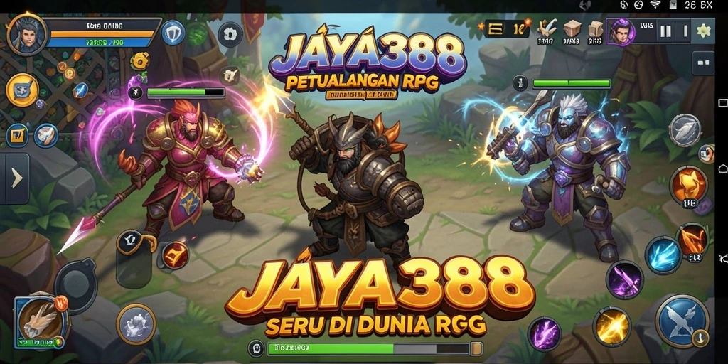 Screenshot utama JAYA388 menampilkan aksi pertarungan RPG yang seru.