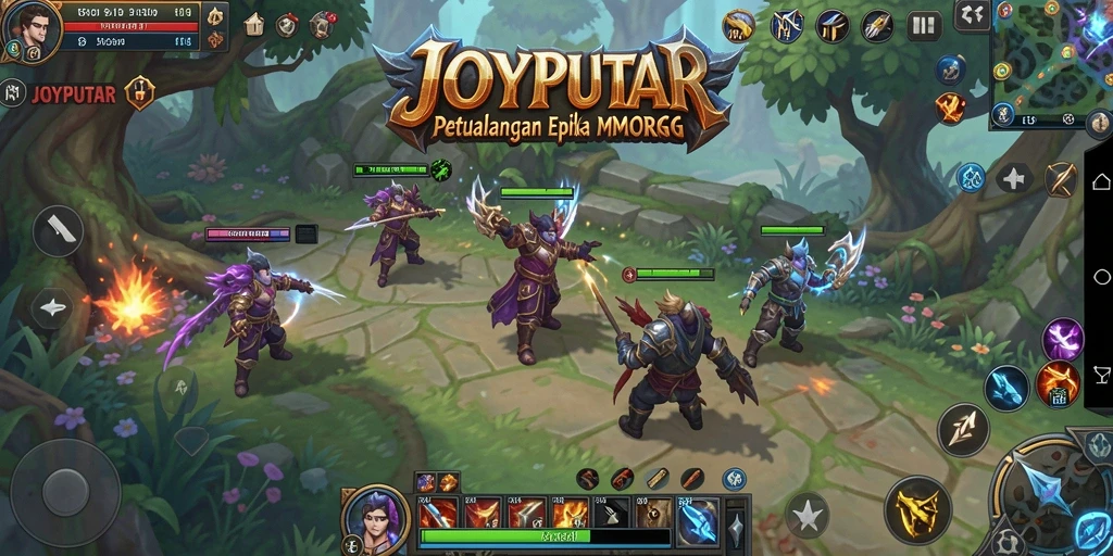 Screenshot gameplay JOYPUTAR menunjukkan pertarungan epik dalam dunia MMORPG.