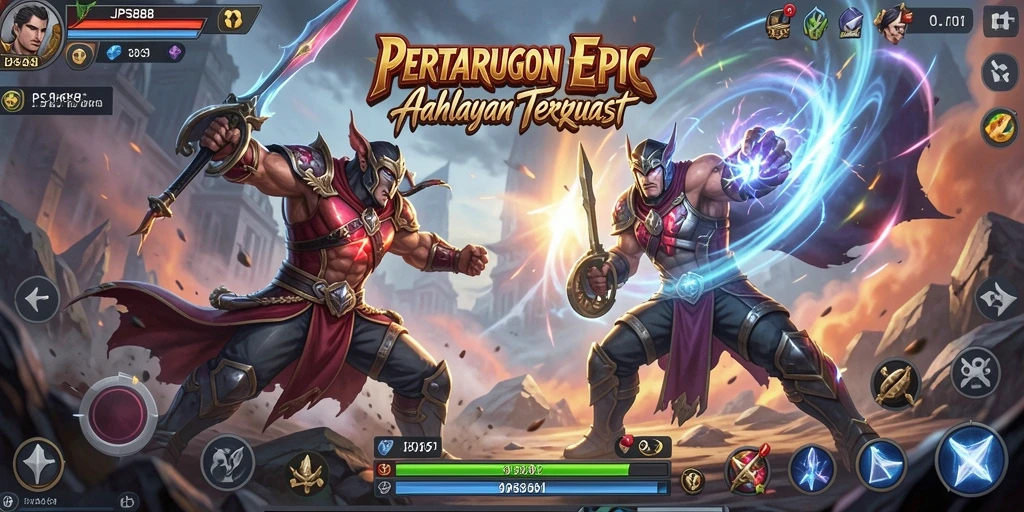Tampilan gameplay <strong>JPS888</strong> yang intens dengan pertarungan antar pahlawan.
