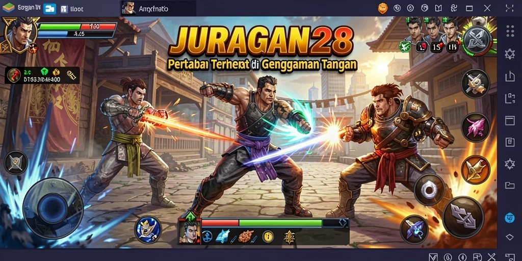 Screenshot menunjukkan aksi pertarungan seru dalam JURAGAN28.