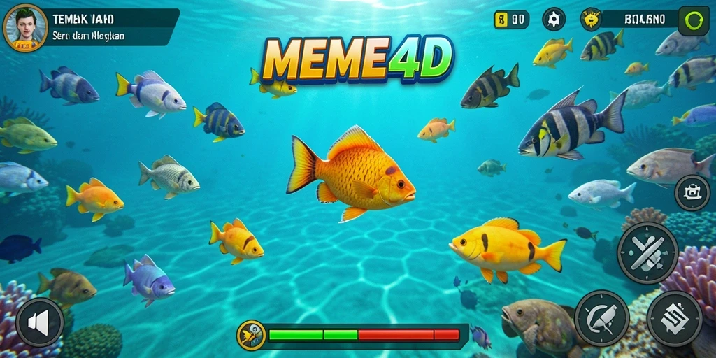Gameplay seru dari MEME4D menembak ikan berwarna-warni.