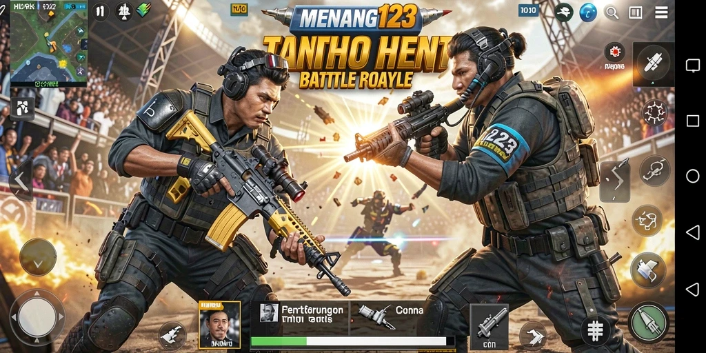 Screenshot MENANG123 menampilkan aksi seru dalam pertarungan Battle Royale.