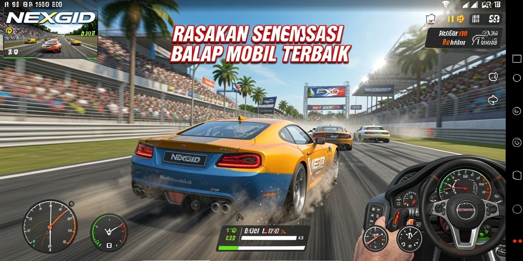 Gameplay balap mobil yang mendebarkan dalam NEXGID.