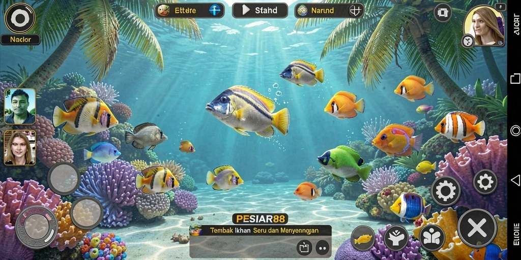 Tampilan seru gameplay Tembak Ikan PESIAR88 dengan aksi menangkap ikan.